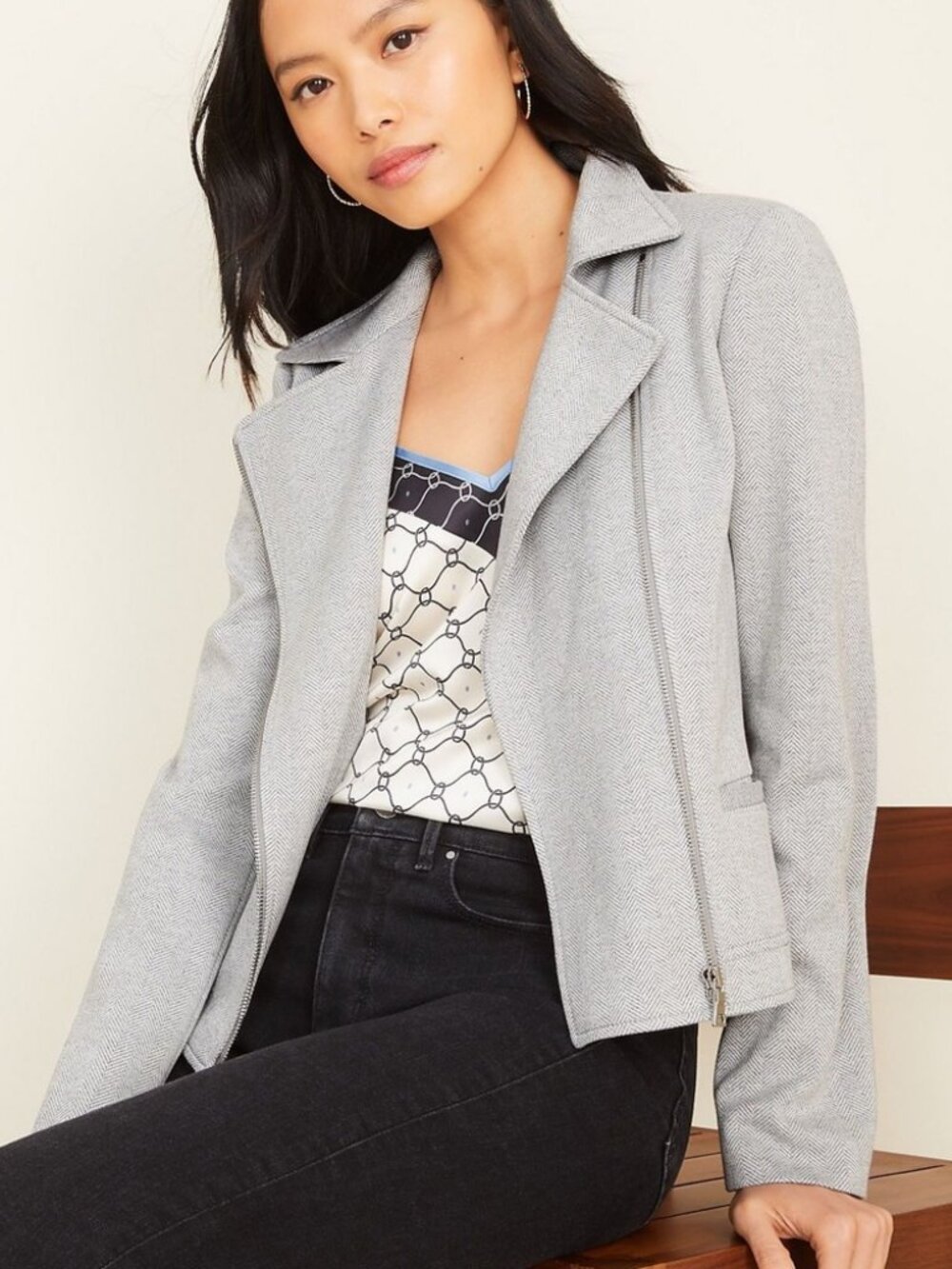Ann Taylor Herringbone Moto Jacket, Size M, Like New